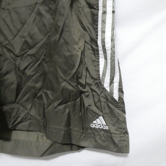 ADIDAS | large | Olive Green Exercise Shorts W/ White Stripe Panels | No Pockets - Picture 8 of 16